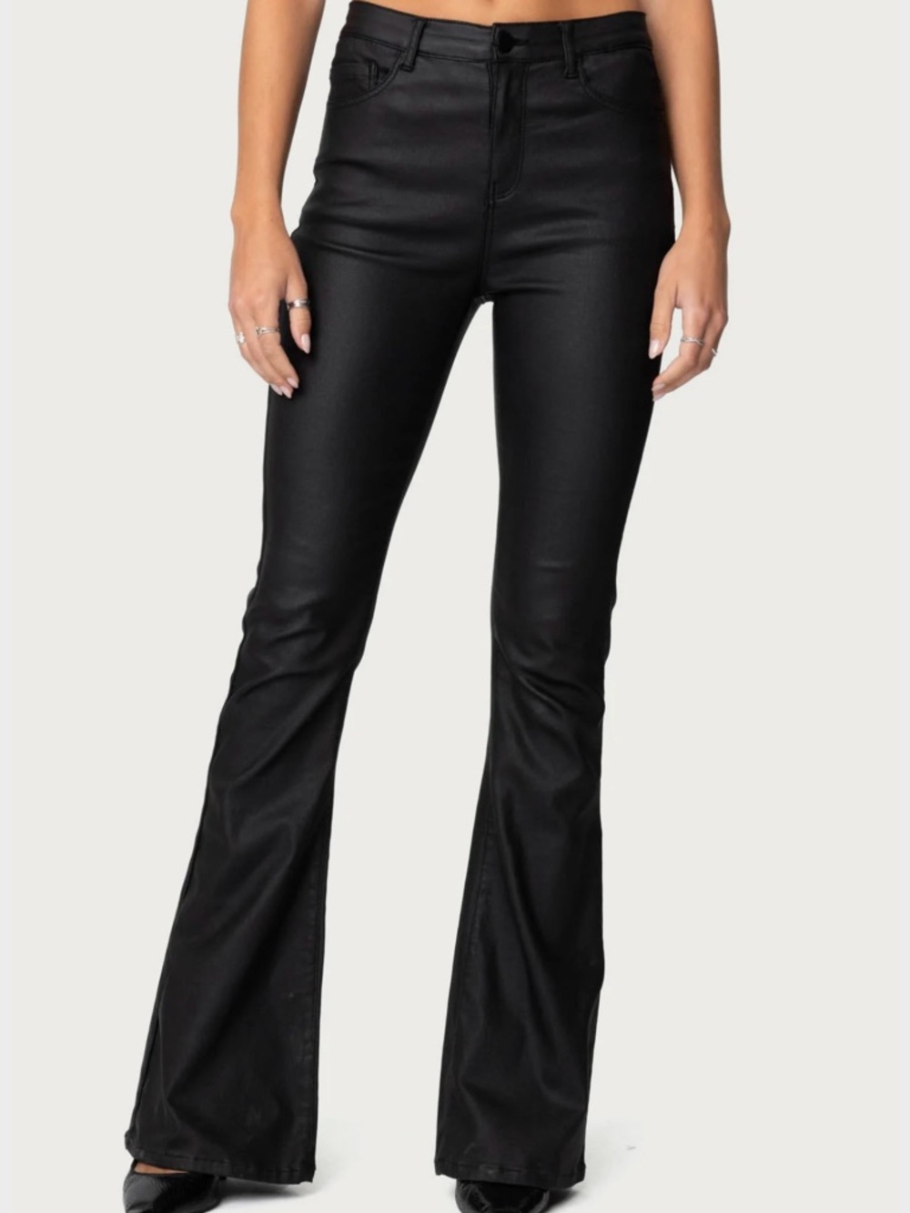 Edikted Faux Leather Flare Pants Black Slim S